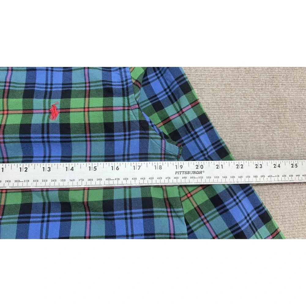 Ralph Lauren Shirt‎ Boys XL 18-20 Green Blue Plaid Button Down Long Sleeve Pony